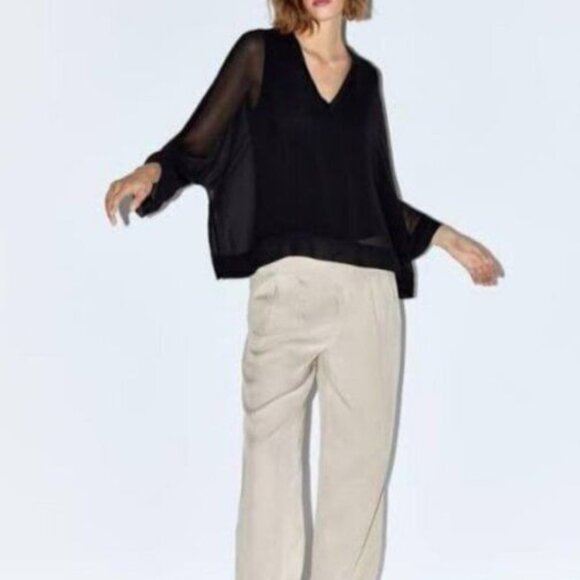 NWT Zara Woman black sheer top with lining - Picture 3 of 3
